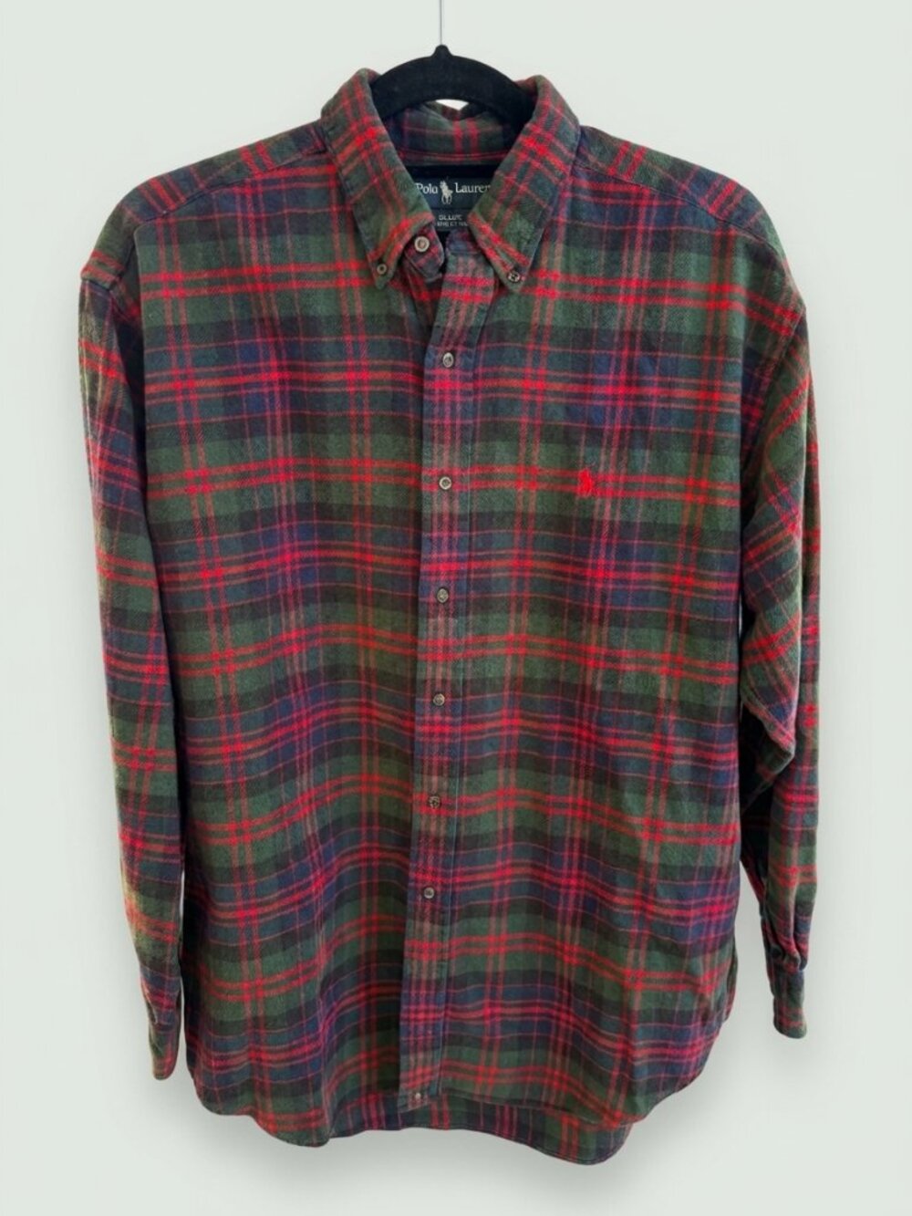 Vintage 90s Ralph Lauren Blake Plaid Flannel Shirt L Red Green